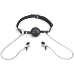 Ball Gag With Nipple Clamps, 4.5Cm Mouth Gag And Breast Clamps With Chains, Slave Restraints Ballgag For Couples Bedroom Play, Sm Bondage Sex Toys Flirt For Women Men Extreme Love (Black)