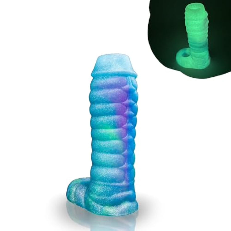5.75In Galactic Blue Night Light Dragon Pennis Sleeve Girth Enhancer For Men, Reusable Silicone Monster Penis Sleeve, Penis Sleeve Enlarger With Cock Ring, Realistic Pennis Sleeve Extender For Sex