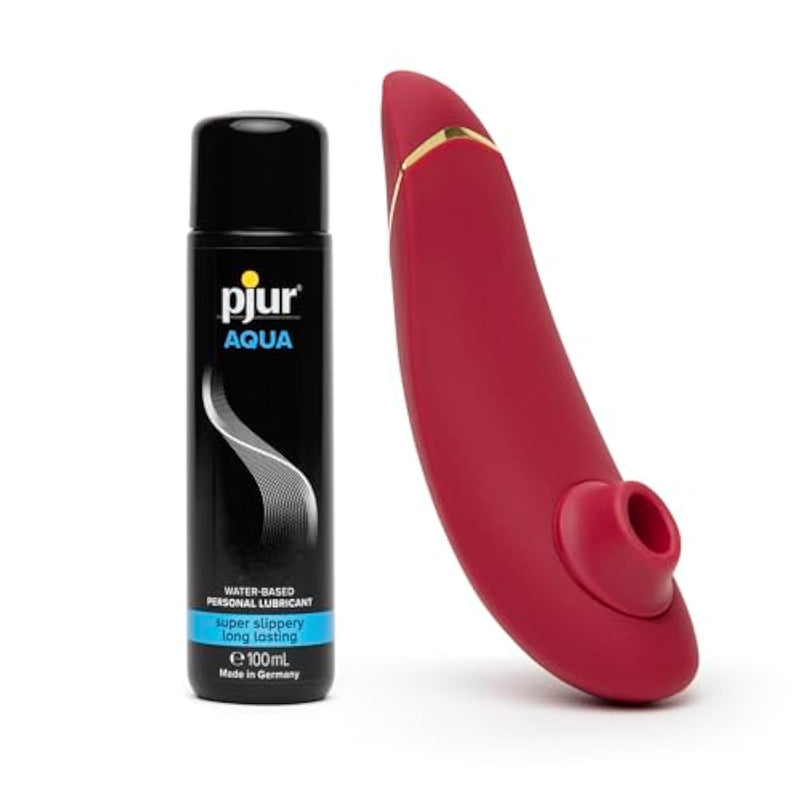 Premium 2 Red Clitoral Suction Personal Massager Vibrator & Pjur Aqua Water Based Personal Lubricant 3.4 Fl Oz - Sex Toys For Women Bundle