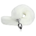 Anal Plug Trainer With Imitation Fluffy Fox Tail, Alloy Anus Stopper Furry Long Fox Tail Butt Plug Anal Plug Animal Tail Role Play Sex Toys Flirting Tools For Men Women Couples White (L)