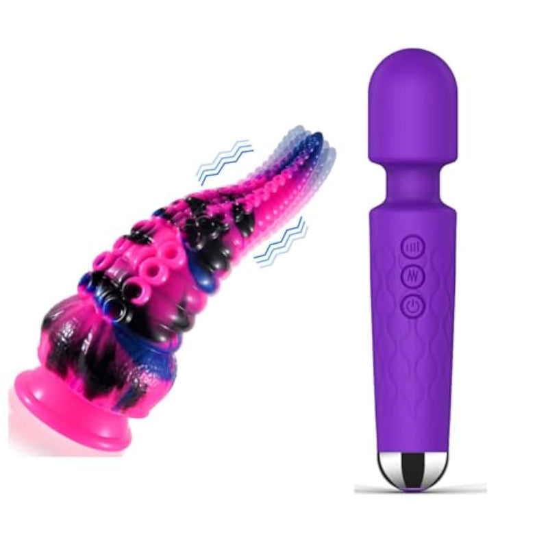 Realistic Dildo G Spot Vibrator + Rechargeable Personal Wand Massager