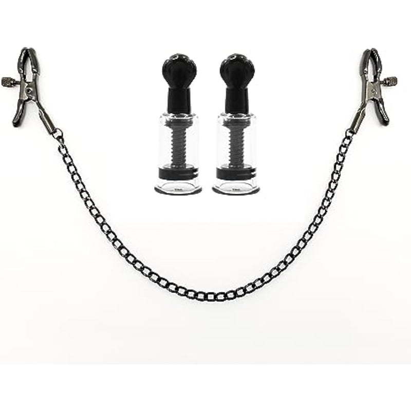 Metal Chain Nipple Clamps With Sucker 2Pcs Sucking Set Non-Piercing Adjustable Nipple Clips Breast Cups For Women