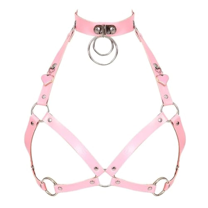 Punk Pink Leather Harness Women Fashion Goth Top Harness Belt Body Bondage Chest Straps Sexy Lingerie (Color : Pg0239, Size : One Size)