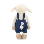 Exquisitely Crafted Fluffy Sheep Plush Toy Dressed In Adorable Navy Corduroy Overalls - Super - Soft, Huggable Stuffed Animal, Perfect For Kids' Bedtime Cuddles And As A Delightful Home Decor Accent