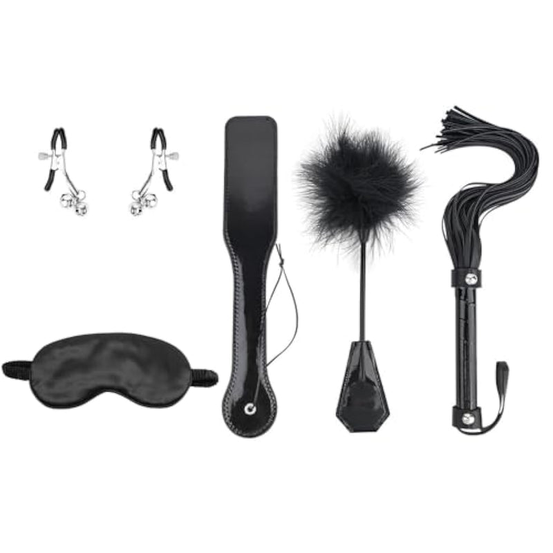 Bondage Kit For Sex 5Pcs Restraints With Paddle Flogger Feather Tickle Bell Clips Satin Blindfold For Women Men