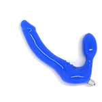 Blue Strapless Double Dildo with Harness-Free Design and Built-In Vibrator