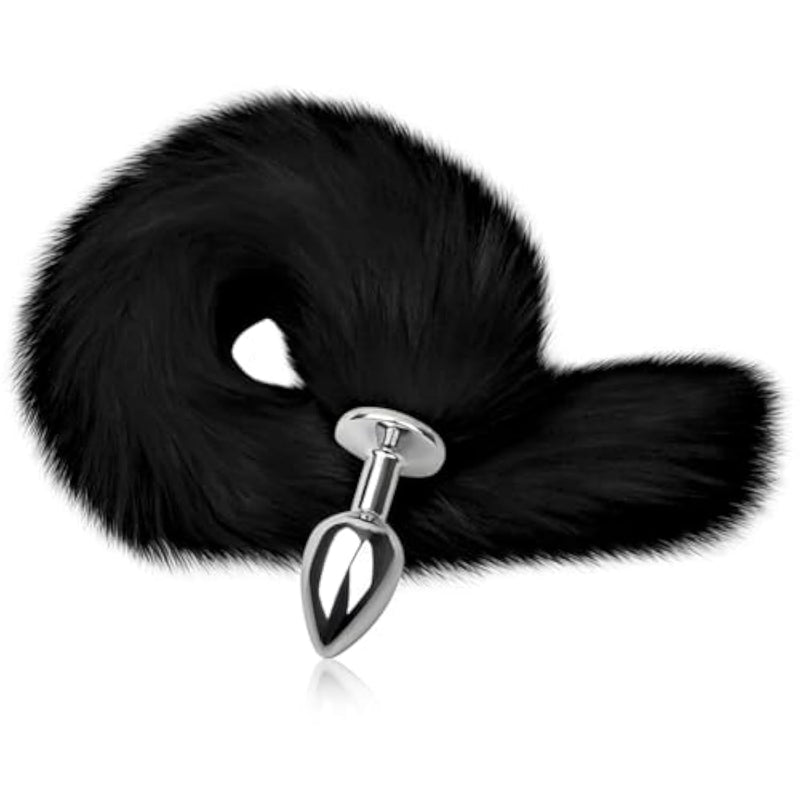 Fox Tail Butt Plug, Metal Anal Plug With Furry Tail, Anal Trainer & Stimulator For Couples, Cosplay, Party Nights Black (L)