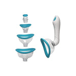 Doc Johnson Bloom - Intimate Body Pump - Automatic - Vibrating - Rechargeable - 4-in-1 Interchangable Set - Heightens Sensitvity, Sky Blue/White
