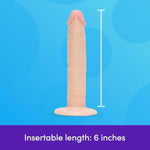 Lifelike Lover Anal Dildo - 6 Inch Realistic Dildo For Men, Women And Couples - Firm Slimline With Suction Cup - Beginner Adult Sex Toy - Waterproof - Flesh Pink