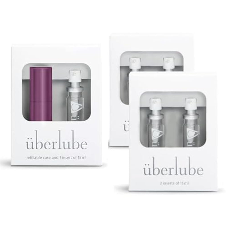 Eggplant Travel + 4 Refills Bundle - Eggplant Travel Lube Kit + 4 Refills, Unscented, Flavorless, Works Underwater - 75Ml Total