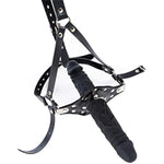 Sm Y-Shape Leather Bondage Head Harness With Dildo Restraint Mouth Gag Masks Adult Sex Fetish Toys