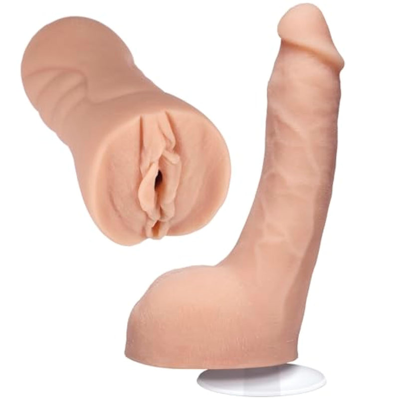 Doc Johnson Signature Set - Leolulu - ULTRASKYN Stroker & 8 Inch Realistic Dildo with Removable Vac-U-Lock Suction Cup - F-Machine & Harness Compatible - for Adults Only, Vanilla