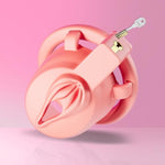 Pink Chastity Cage Male Sex Toy Lightweight Cock Cage Male Chastity Device With 3 Size Rings And Invisible Lock Vertical Lock Penis Cage Male Exerciser For Couple Adult Sex Toys