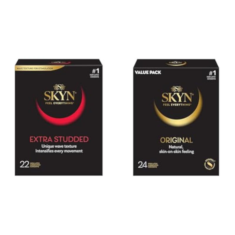 Extra Studded 22 Count Ultra Thin Natural Feel Condoms With 24 Count Original Premium Polyisoprene Lubricated Condoms