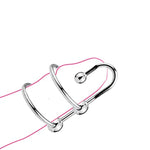 Stainless Steel Male Urethral Sounding Toy with Beads and Double Ring Hook