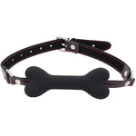 Ball Gag Bondage Silicone Leather Dog Bones Gag Mouth Pet Bone Bite Mouth Gag Bdsm Fetish Slave Restraints Sex Toys (Black)