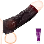 Penis Sleeve Knot Cock Ring For Men, Reusable Liquid Silicone Penis Extender Cock Sleeve Enlarger, Male Adult Sex Toys For Endurance Stronger Erection, Testicle Ring Delayed Ejaculation (Brown)