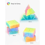 Speed Cube Set, 2X2X2 3X3X3 Pyramid Magic Cube Set, Puzzle Cube Toys Birthday Party Christmas Stocking Stuffers Gift For Kids Teens Adults(Jelly Stickerless)