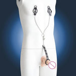 Adjustable Nipple Clamps With Chastity Ring Chain For Bdsm Men – Metal Nipple Toys For Adult Bondage Play