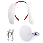 Women's Bunny Costume Set with Faux Fur Anal Plug and Buttplug Tail for Beginners and Couples