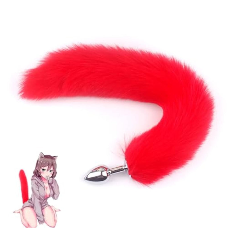 Butt Plug With Fox Tail, Women Stainless Steel Anal Plug With Furry Tail Plug, Anal Toys Buttplug Training, Fox Tail Plug Adult, Sm Sex Toys For Couples Flirt Play Fetish Cosplay (Red)