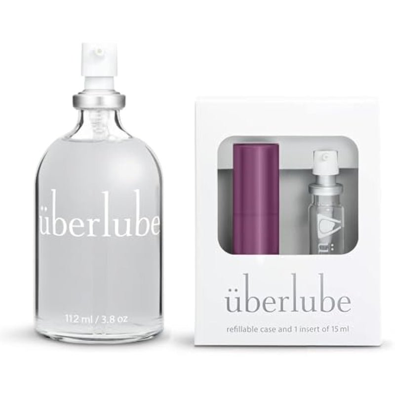 Home And Travel Bundle - Eggplant Travel Lube Kit + 112Ml Bottle Silicone Lube, Unscented, Flavorless, Works Underwater - 112Ml + Egglant Kit