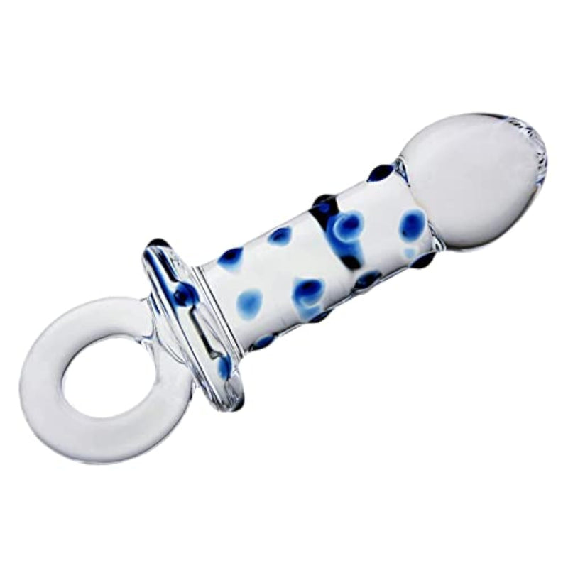 Glass Dildo Anal Butt Plug, Crystal Pleasure Wand Dildo Penis G-Spot Stimulation Personal Massager Anal Sex Toy, Blue Spots, 1.0 Count