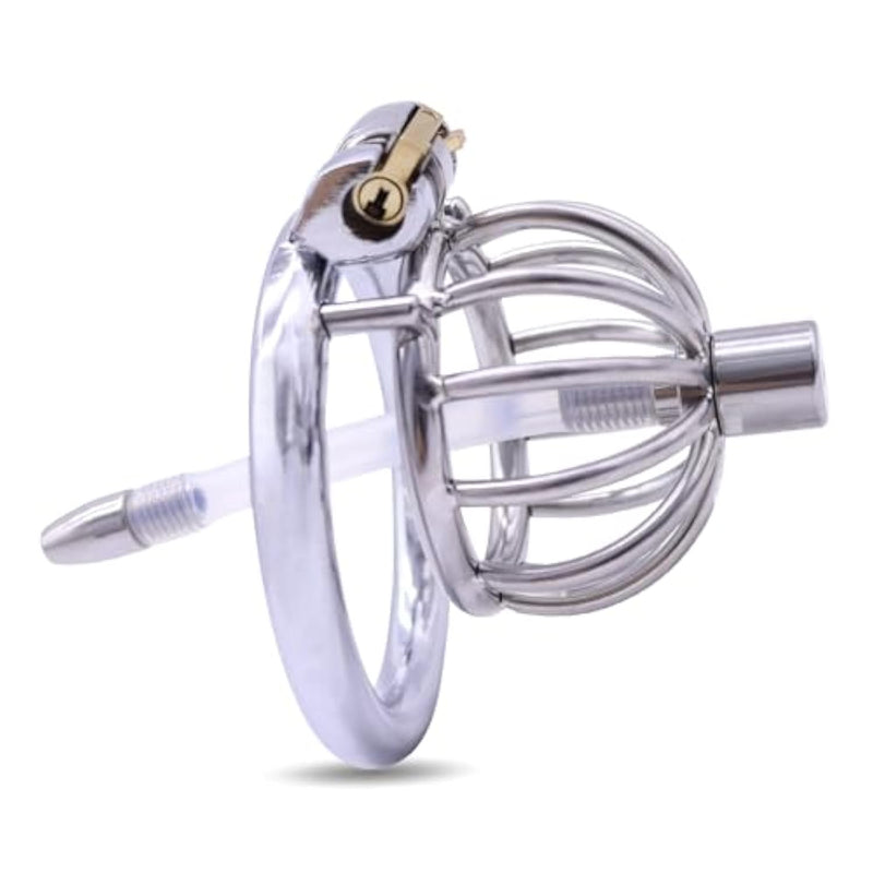 Stainless Steel Chastity Cage Urethral Sounds Male Chastity Devices With Urethral Plug Male Sex Toys Adult Toys(45Mm Ring)