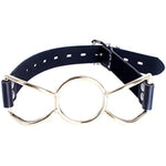 Metal Butterfly Ring Gag With Leather Head Slave Harness Restraint Mouth Gags Sex Toys For Couples (Gold)