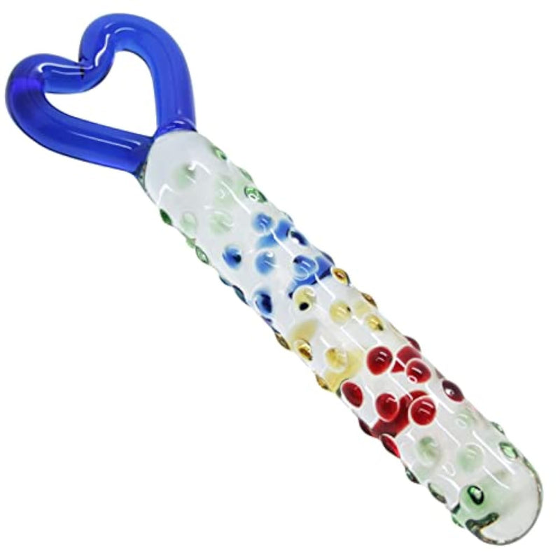 Glass Dildo With Raised Bumps & Heart Handle - Intense Erotic Sensations - Temperature Play - Hypoallergenic & Easy To Clean - G-Spot Stimulation - Quick Squirting Orgasms