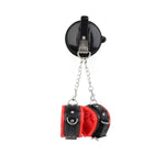 Leather Sex Handcuffs With Suction Cups Strong Bathroom Bondage Hand Cuffs Wristbands Ladies Bracelet Couple Sexy Toys (Red)