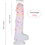 8.2 Inch Confetti Clear Silicone Dildo With Flared Suction Cup Base For Hands-Free Play, Flexible Dildo With Curved Shaft And Balls For Vaginal G-Spot And Anal Prostate