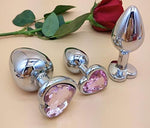 3-Piece Heart-Shaped Metal Anal Plug Set – Jewel Trainer Kit for Couples & Beginners