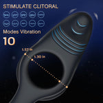 Vibrating Silicone Ring with Clitoral Stimulator, 10 Modes Waterproof Toy