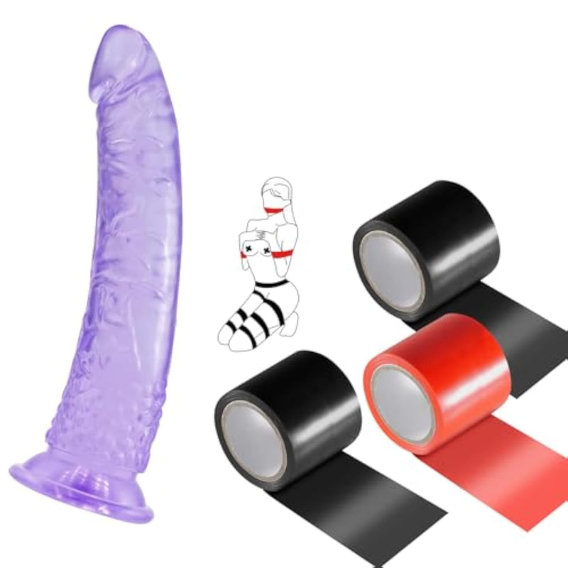 Purple Realistic Suction Cup Dildos And Bdsm Bondage Restraints Tape Set Adult Toy