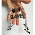 Nipple Clamps Clips With Chain Body Breast Adjustable Couple Sex Pleasure For Women Slut/Slave/Bitch/Daddy Bdsm Torture (Slave+Slut)