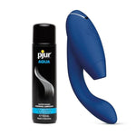 Duo 2 Blue Dual Stimulation Pleasure Air Clitoris Stimulator Rabbit Vibrator & Pjur Aqua Water Based Personal Lubricant 3.4 Fl Oz - Female Sex Toys Bundle