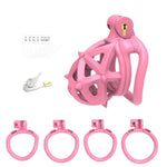 Ventilation Cb Chastity Cage Set With 4 Cock Rings And Double Ended Soft Spikes 3D Print Resin Penis Lock Adult Sex Toys Bdsm Trainer Devices For Men (Short-Arc Ring,Pink)