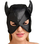 Sex Bondage Hood With Horns. Bdsm Mask And Sexy Fetish Cosplay Fantasy Costume For Women, Men & Adult Couples. Machine Washable, Vegan Leather, Black, One Size Fits Most