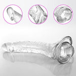 Realistic Dildos Penis With Suction Cup Base For Hands-Free Play, Body-Safe Material Lifelike Penis Flexible Cock With Curved Shaft Balls For Vaginal G-Spot Anal Play (Transparent)