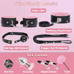 Bdsm Bondage Sex Toys Restraints - 16 Kit Gear For Ball Gag Sex Whip Cuffs Rope Collar Blindfold Leash Low Temperature Candles Dice Anal Plug (Pink)