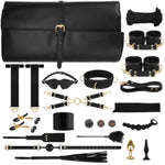 Sex Bondage Restraints Kit Bdsm - 21Pcs Leather Handcuffs Ankle Cuffs Furniture Restraint Accessories With Storage Bag Adult Sex Toys For Men Women Couples Foreplay | Black