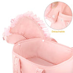 Baby Doll Bassinet, Doll Carrier Doll Carry Cot Set With Canopy And Pillow Blanket For 9 10 11 12 Inch Dolls Stuffed Animals - Pink
