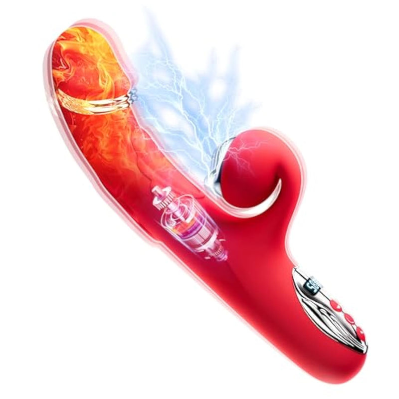 Thrusting Rabbit Vibrator 3 In 1 Heating Shocking Vibrating Dildo G Spot Massage Clitoral Stimulator With 8 Tapping Vibration And Electric Shock Modes Silicone Adult Sex Toy For Women Couple