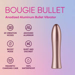 Bougie Bullet Vibrator For Women - Luxe Anodized Aluminum Adult Toy For Temperature Play With 20 Powerful Modes & Usb Magnetic Charging Case - Whisper Quiet & Waterproof Sex Toys (Rose Gold)