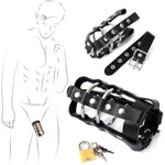 Chastity Cage With Lock – Adjustable Bondage Restraint For Men-Secure Pu Leather Cock Cage With Metal Rings And Lock For Bdsm Play And Sensory Control