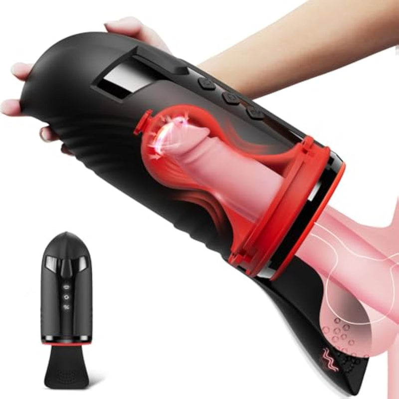 Male Masturbator Penis Training Vibrator - 4 In 1 Male Sex Toys For Men With 3 Rotating & 5 Sucking & 10 Vibrating Modes Blowjob Sex Machine With Testicle Stimulator Adult Toys For Increase Endurance