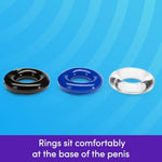 Doughnut Cock Ring Multipack - Stretchy Penis Ring - Waterproof - 3 Pack - Blue, Black & Clear