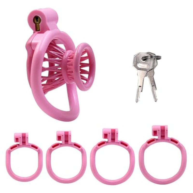 Male Inverted Chastity Cage Sex Toy Set With 4 Cock Rings, 3D Small Negative Chastity Devices Locked Cock Cage Nylon Fish Trap Shape Adult Penis Sm Bondage Device Sex Toys For Men & Gay