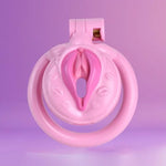 Male Chastity Cage With 4 Sizes Rings Cock Cage Asb+Resin Flat Chastity Device Invisible Lock Realistic Design Bondage Penis Cage Lightweight Adults Sex Toys For Men(Pink)